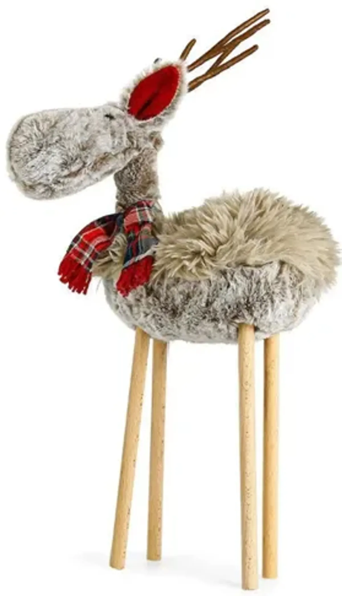 Small Faux Fur and Wood Reindeer 9.8"L x 21"H