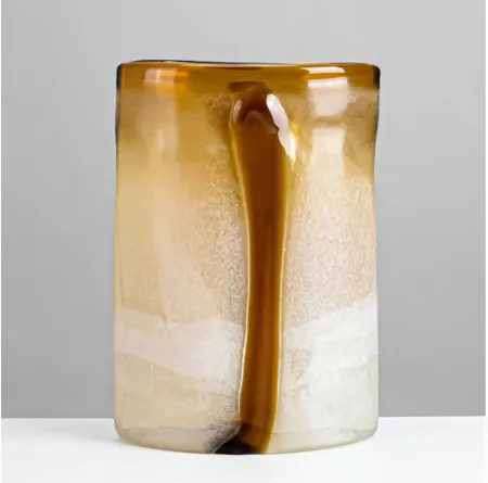 Small Amber and Cream Glass Vase 7"W x 10"H