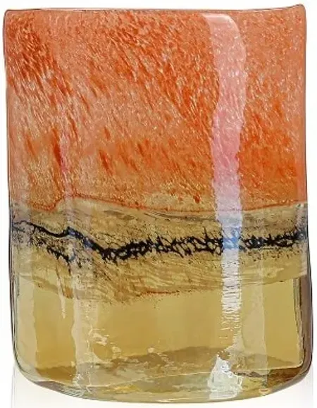 Short Orange and Mustard Glass Vase 6.5"W x 8"H