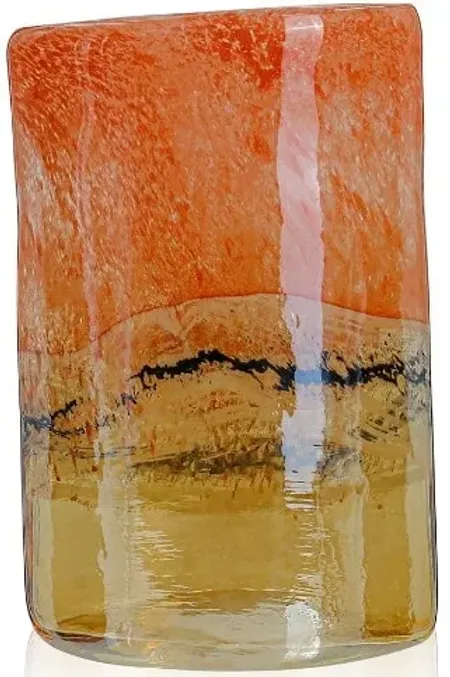 Tall Orange and Mustard Glass Vase 6.5"W x 10"H