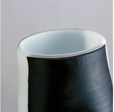 Large Black and White Glass Vase 9"W x 14"H
