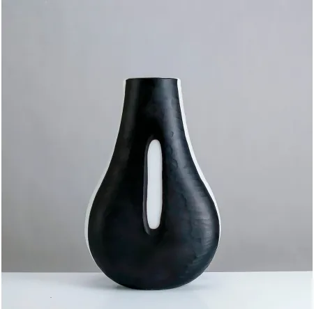 Large Black and White Glass Vase 9"W x 14"H