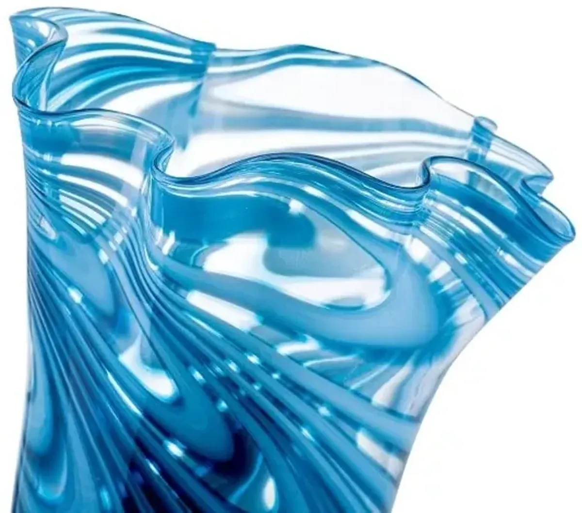 Tall Blue Swirl Glass Vase 9"W x 11.5"H