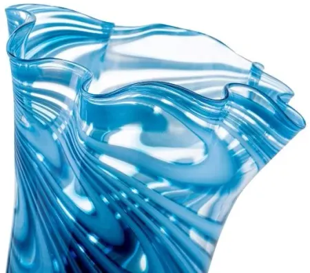Blue Swirl Glass Vase 9"W x 11.5"H