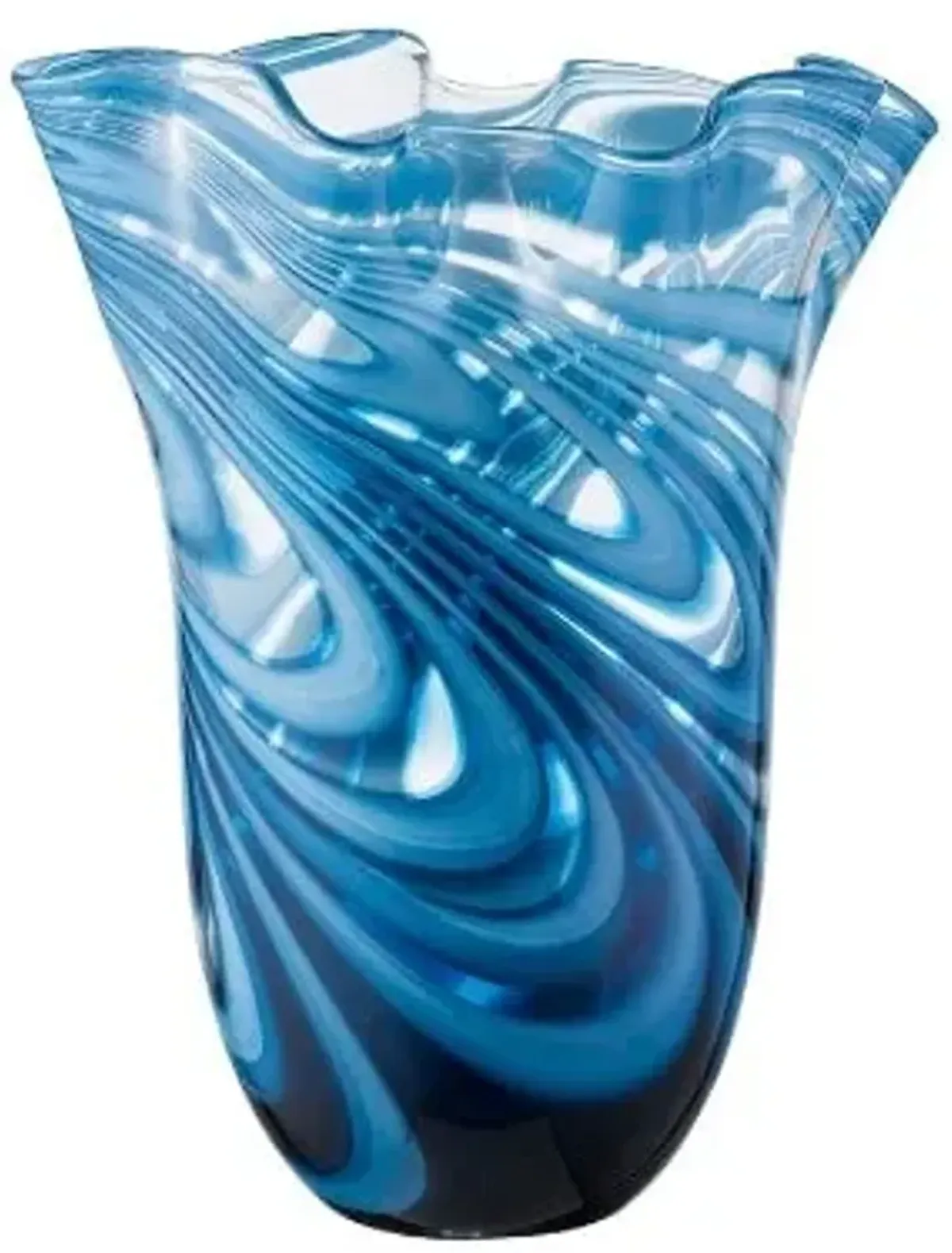 Tall Blue Swirl Glass Vase 9"W x 11.5"H