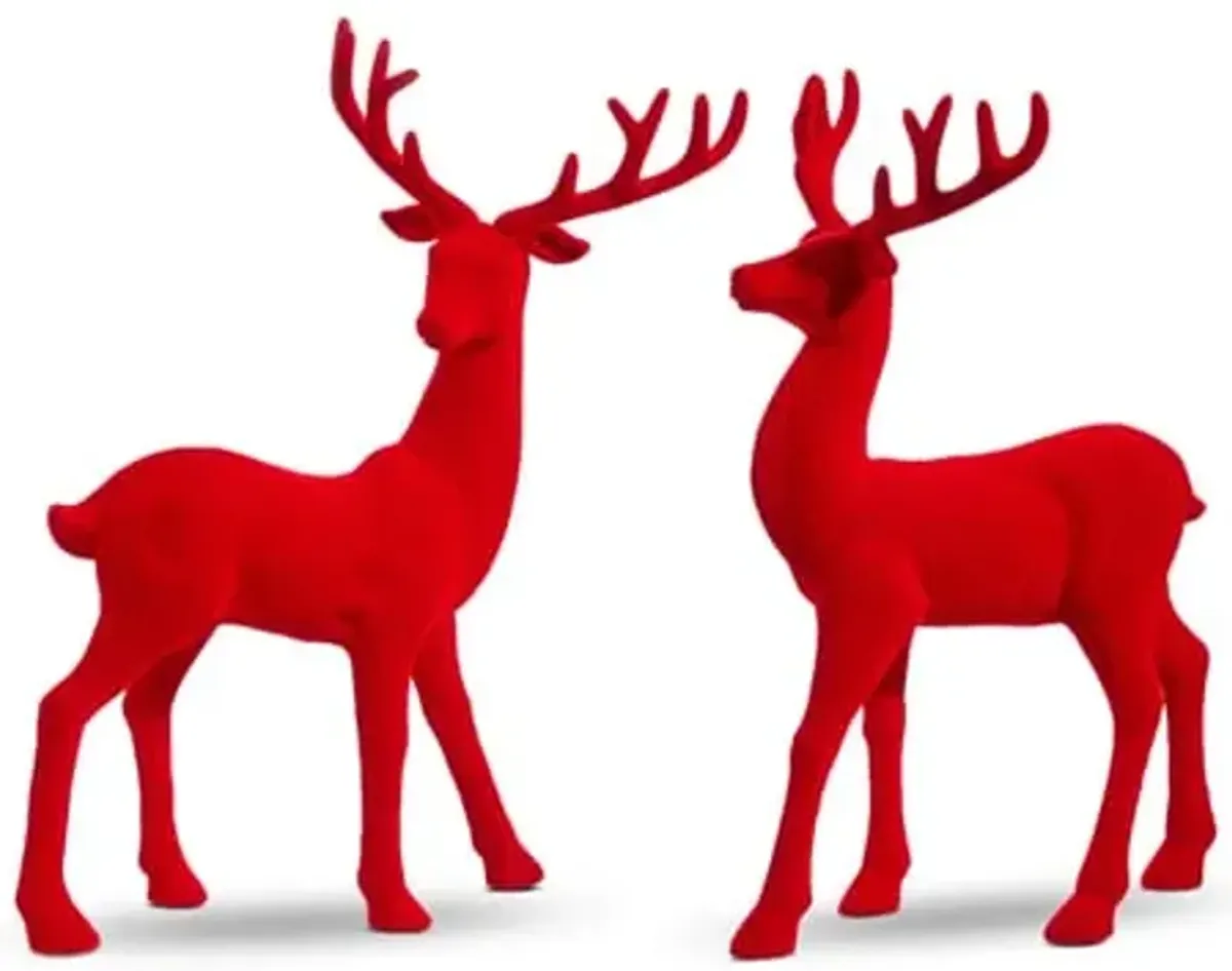 Assorted Red Flocked Deer Each 6.5"W x 13"H