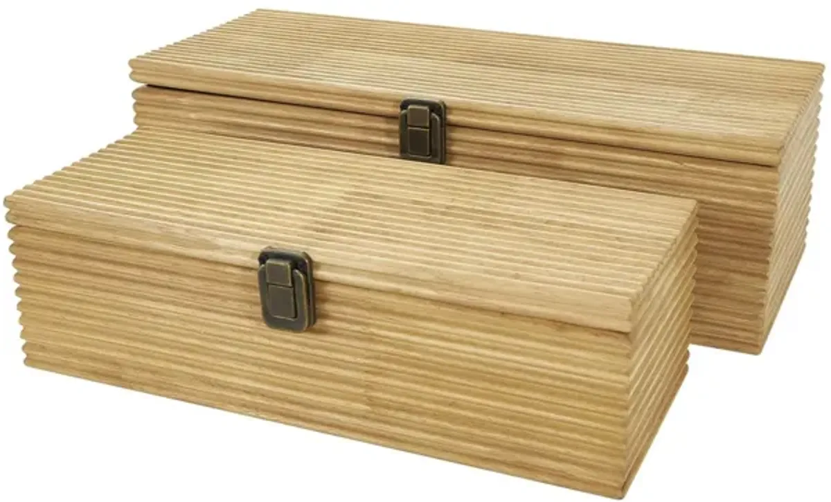 Set of 2 Natural Wood Boxes 16/19"