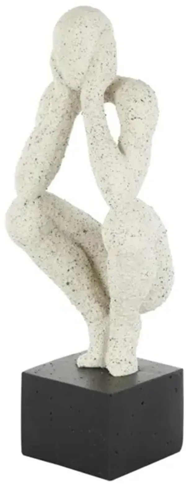 Cream Thinker Figure On Base 6"W x 16"H