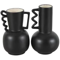 Set of 2 Black Ceramic Vases 6"W x 9/10"H