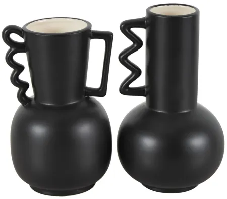 Set of 2 Black Ceramic Vases 6"W x 9/10"H