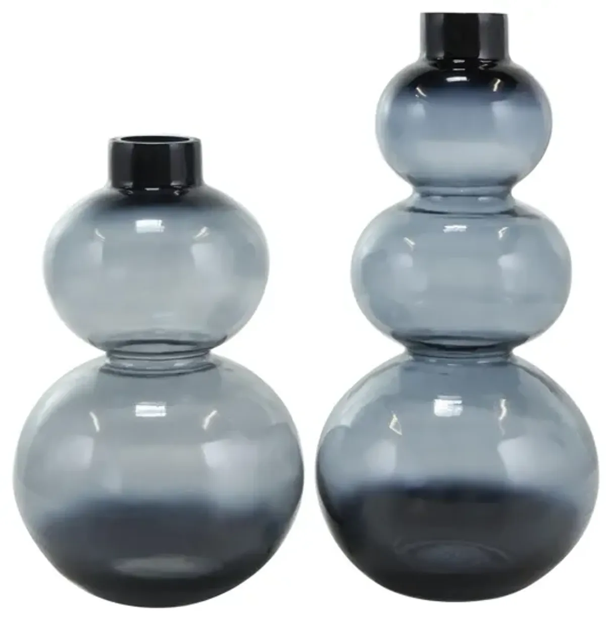 Set of 2 Black Glass Bubble Vases 7"W x 11/14"H