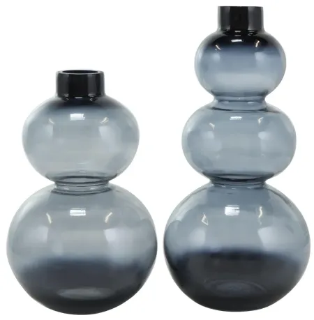 Set of 2 Black Glass Bubble Vases 7"W x 11/14"H