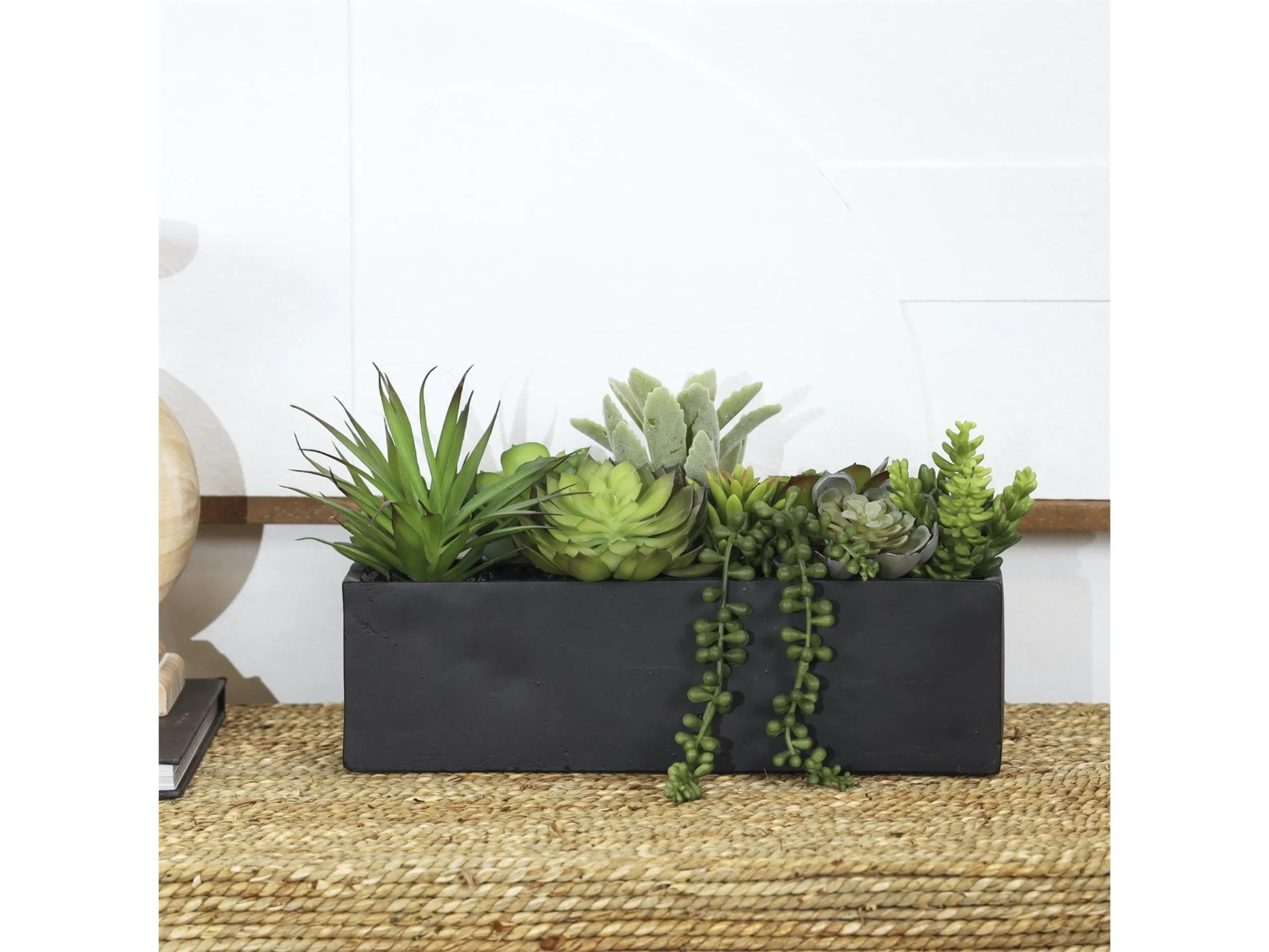 Faux Succulents In Black Box 14"W x 8"H