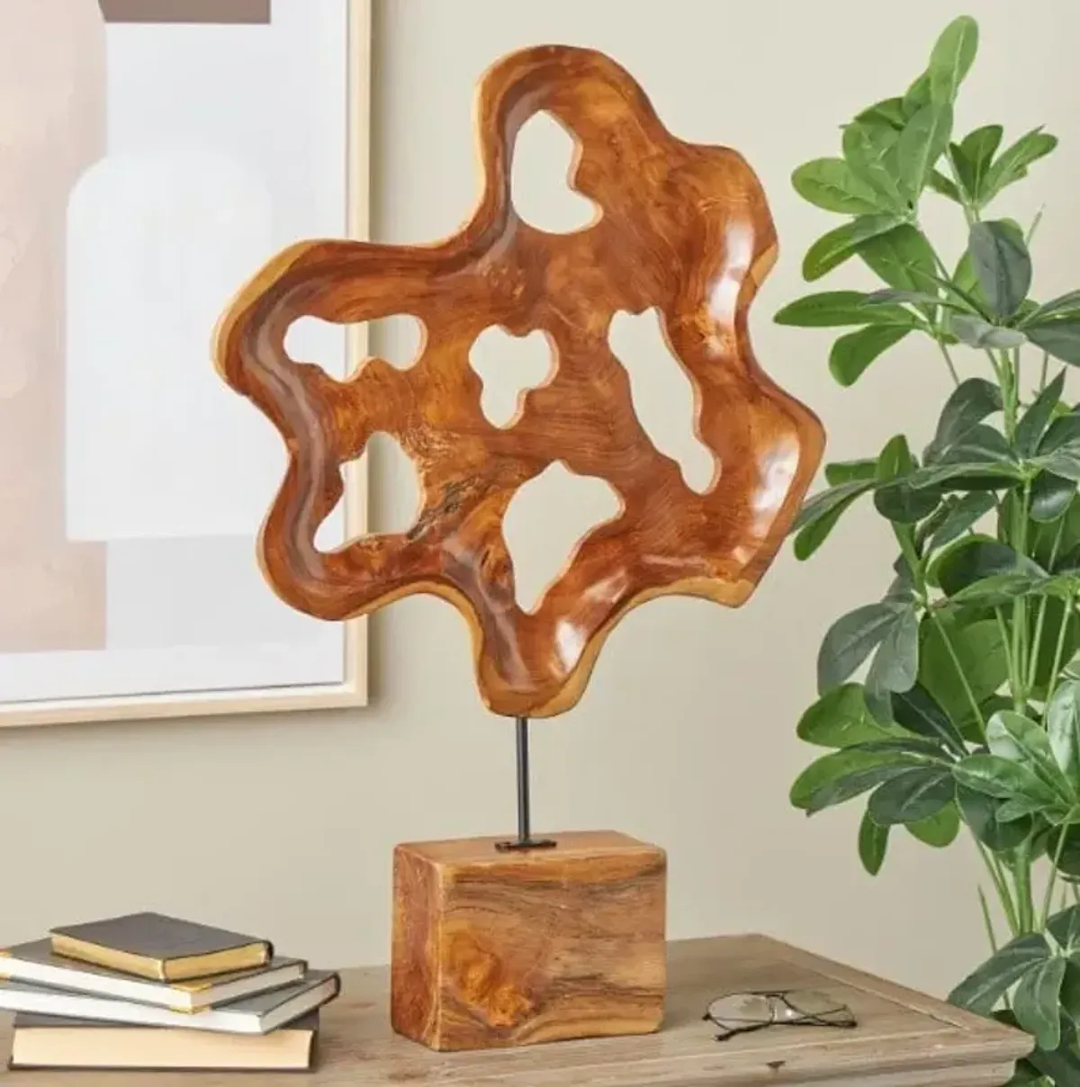 Teak Wood Abstract Sculpture 22"W x 31"H