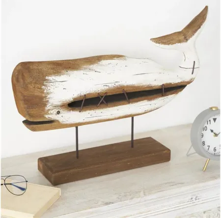 Wood and Metal Whale Sculpture 25"W x 19"H