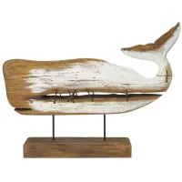 Wood and Metal Whale Sculpture 25"W x 19"H