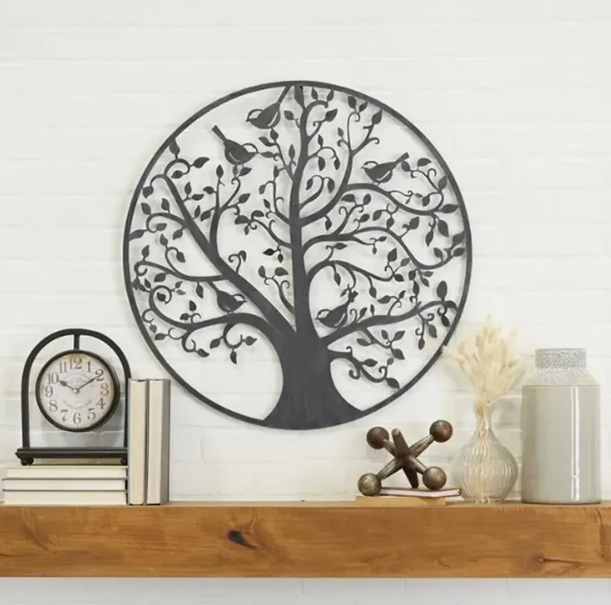 Dark Grey Metal Tree Wall Decor 28"W x 28"H