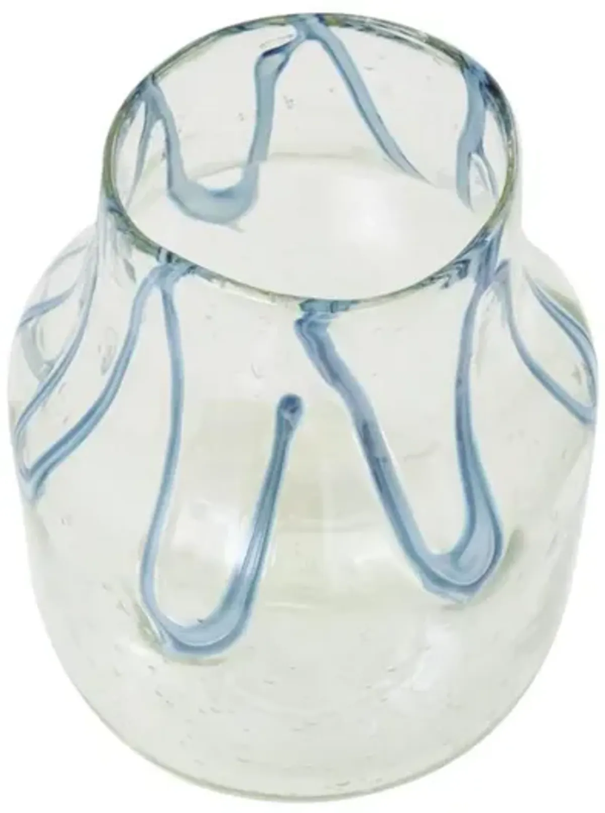 Short Clear and Blue Glass Vase 8"W x 10"H