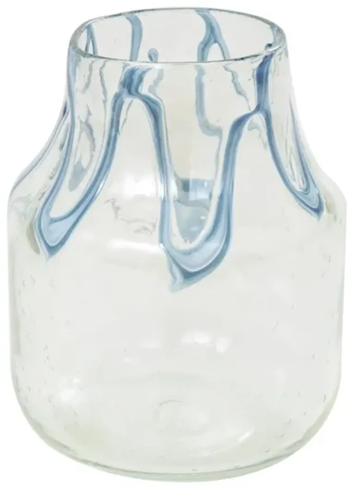 Short Clear and Blue Glass Vase 8"W x 10"H