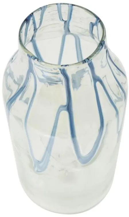 Tall Clear and Blue Glass Vase 7"W x 17"H