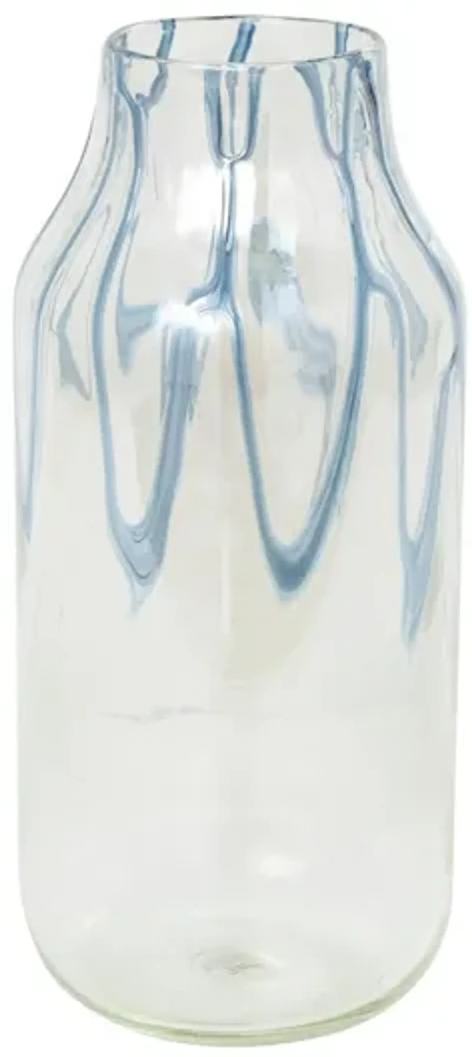 Tall Clear and Blue Glass Vase 7"W x 17"H