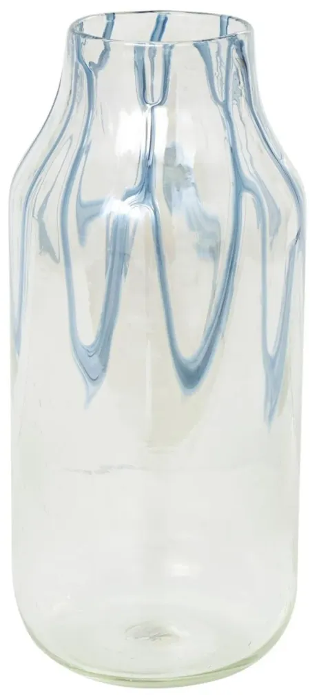Tall Clear and Blue Glass Vase 7"W x 17"H