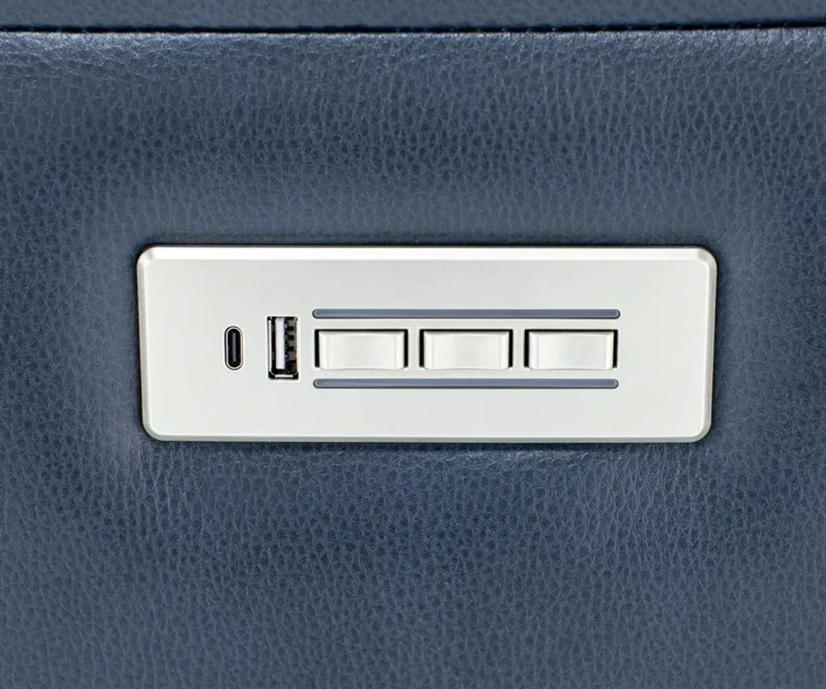 Matthew Leather Fully Loaded Zero Gravity Reclining Sofa With Hidden Cupholders In Ocean