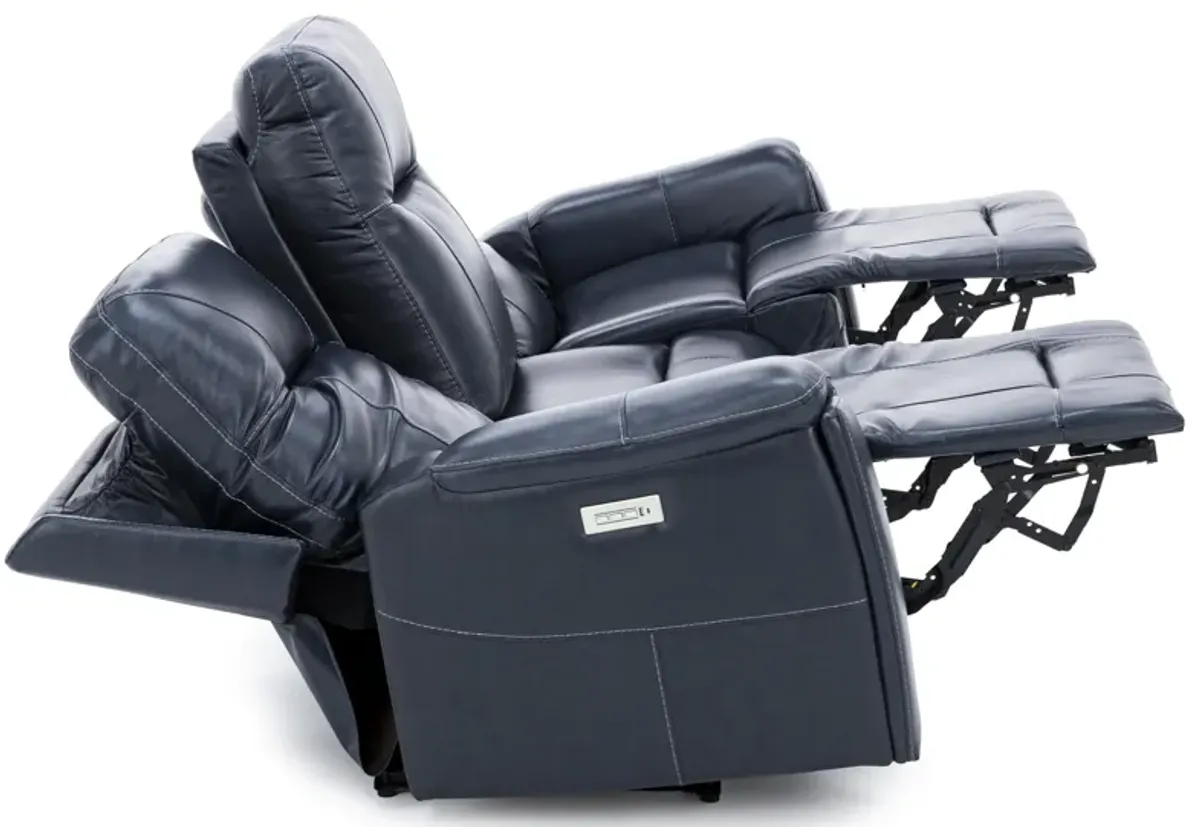 Matthew Leather Fully Loaded Zero Gravity Reclining Sofa With Hidden Cupholders In Ocean