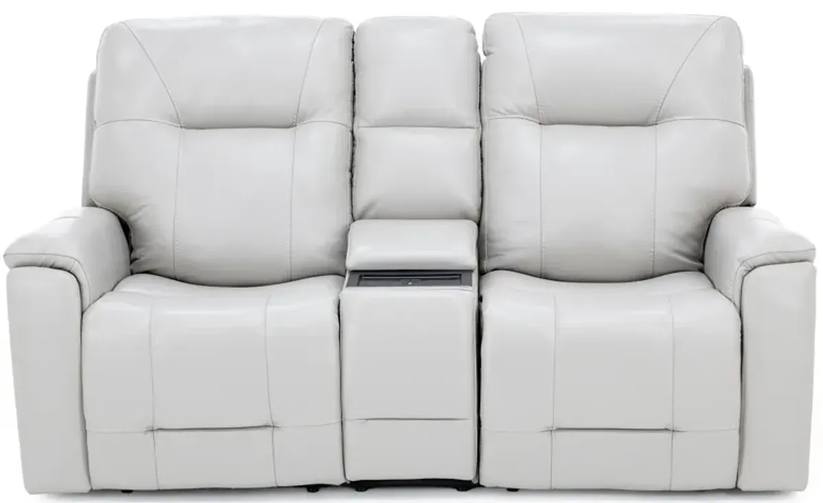 Matthew Leather Fully Loaded Zero Gravity Reclining Console Loveseat With Wireless Charging In Dove