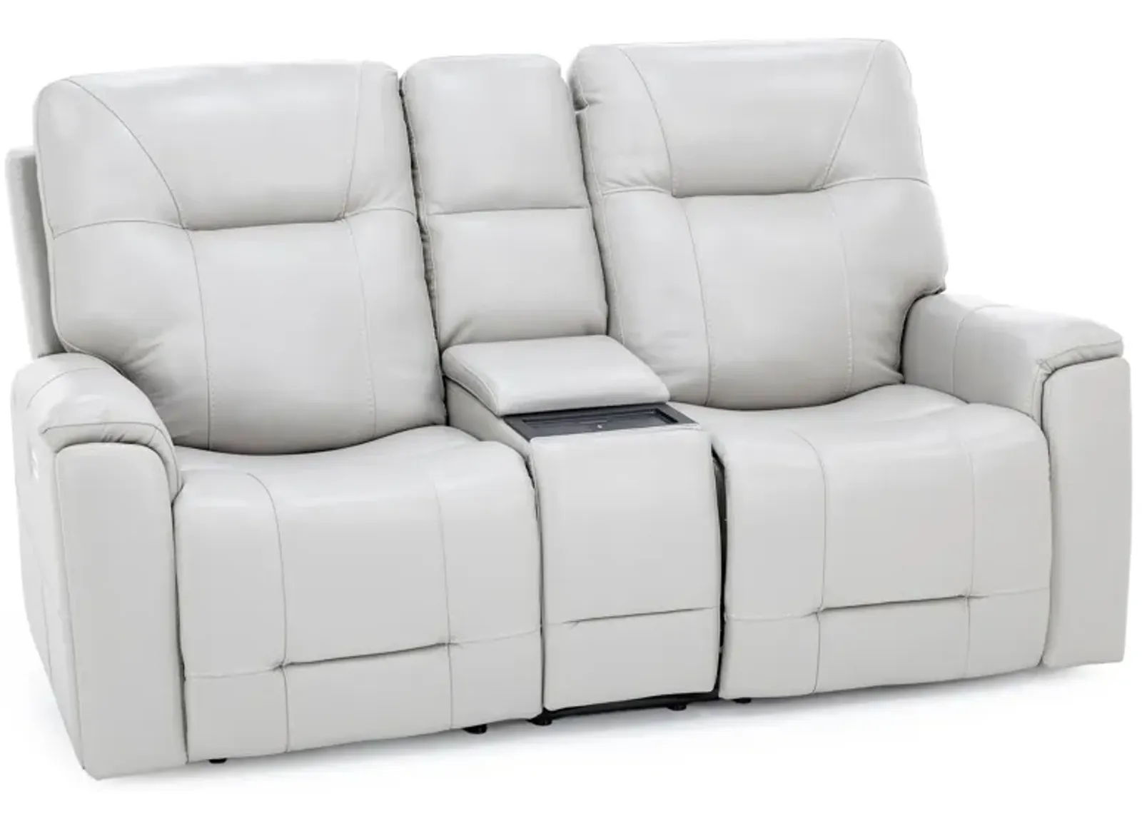 Matthew Leather Fully Loaded Zero Gravity Reclining Console Loveseat With Wireless Charging In Dove