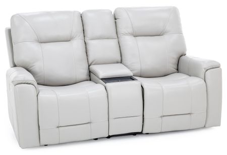 Matthew Leather Fully Loaded Zero Gravity Reclining Console Loveseat With Wireless Charging In Dove
