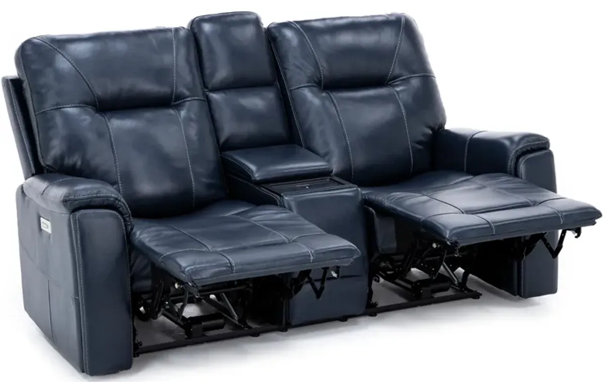 Matthew Leather Fully Loaded Zero Gravity Reclining Console Loveseat With Wireless Charging In Ocean