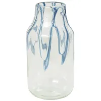 Medium Clear and Blue Glass Vase 6"W x 13"H