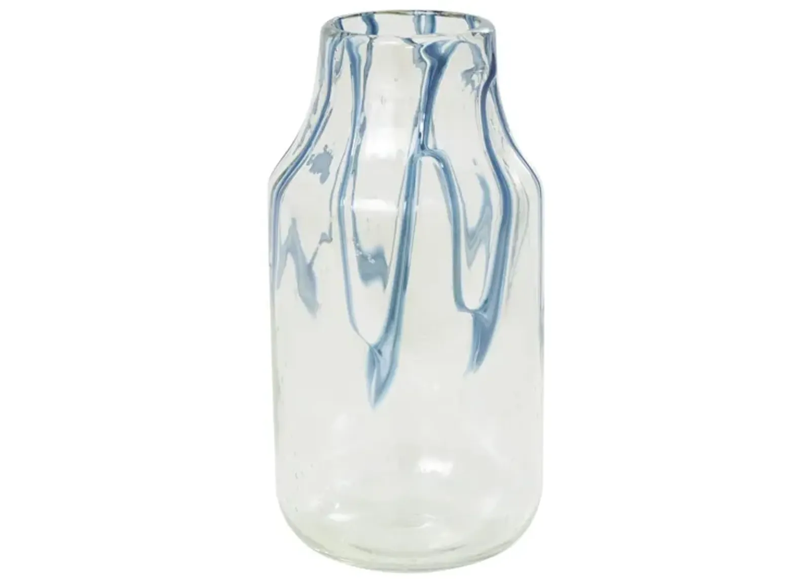 Medium Clear and Blue Glass Vase 6"W x 13"H