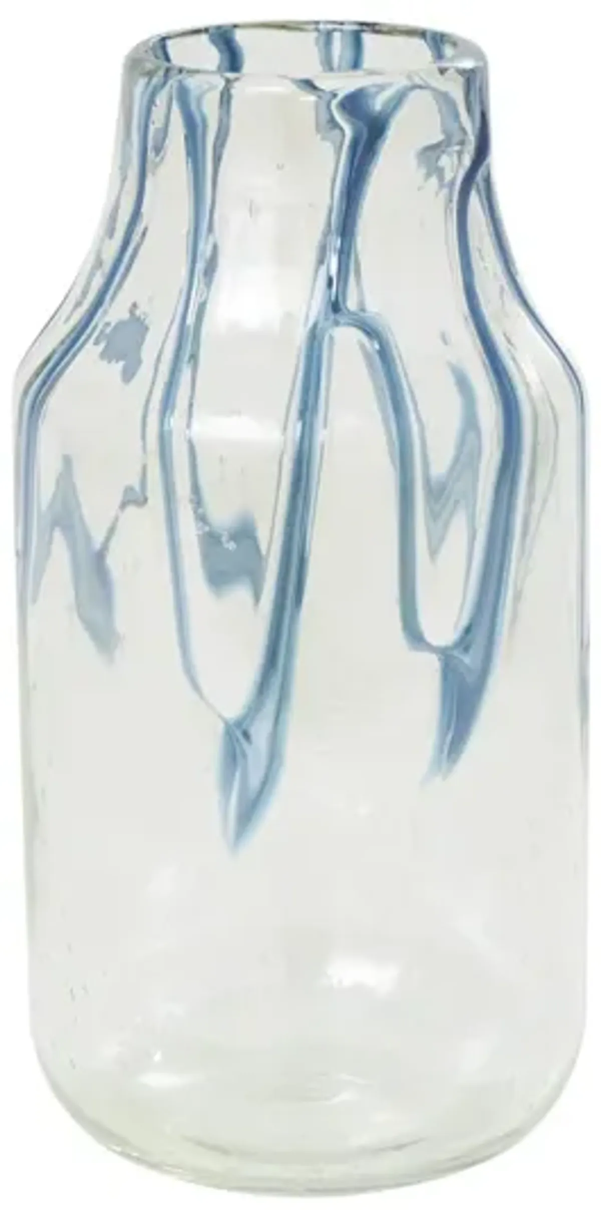 Medium Clear and Blue Glass Vase 6"W x 13"H