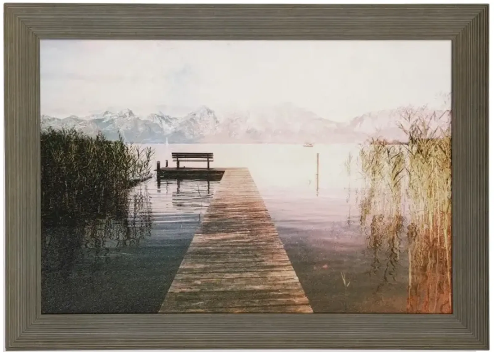 Pier with Mountains Textured Framed Print 42"W x 30"H