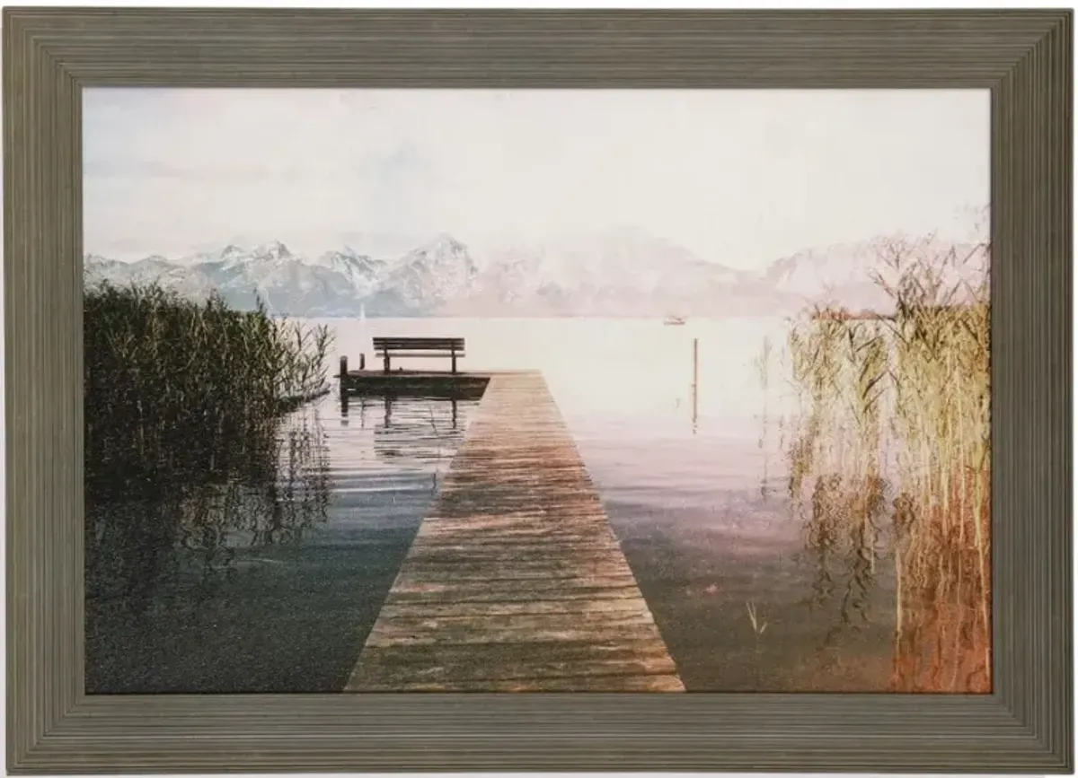 Pier with Mountains Textured Framed Print 42"W x 30"H