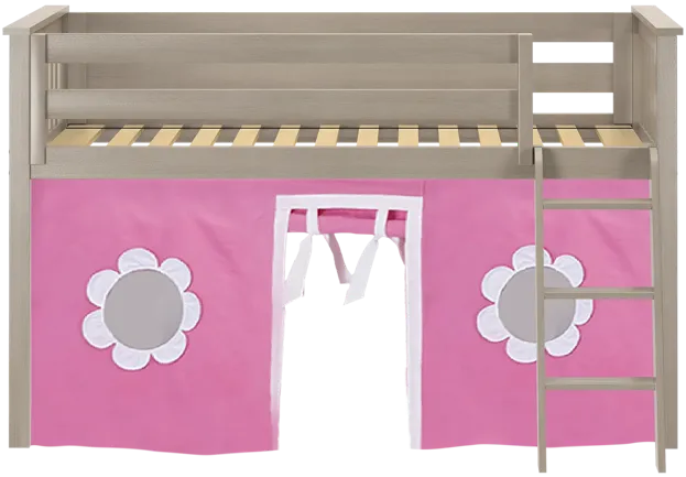 Low Loft Bed with Ladder & Hot Pink Curtain