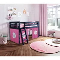 Low Loft Bed with Ladder & Hot Pink Curtain
