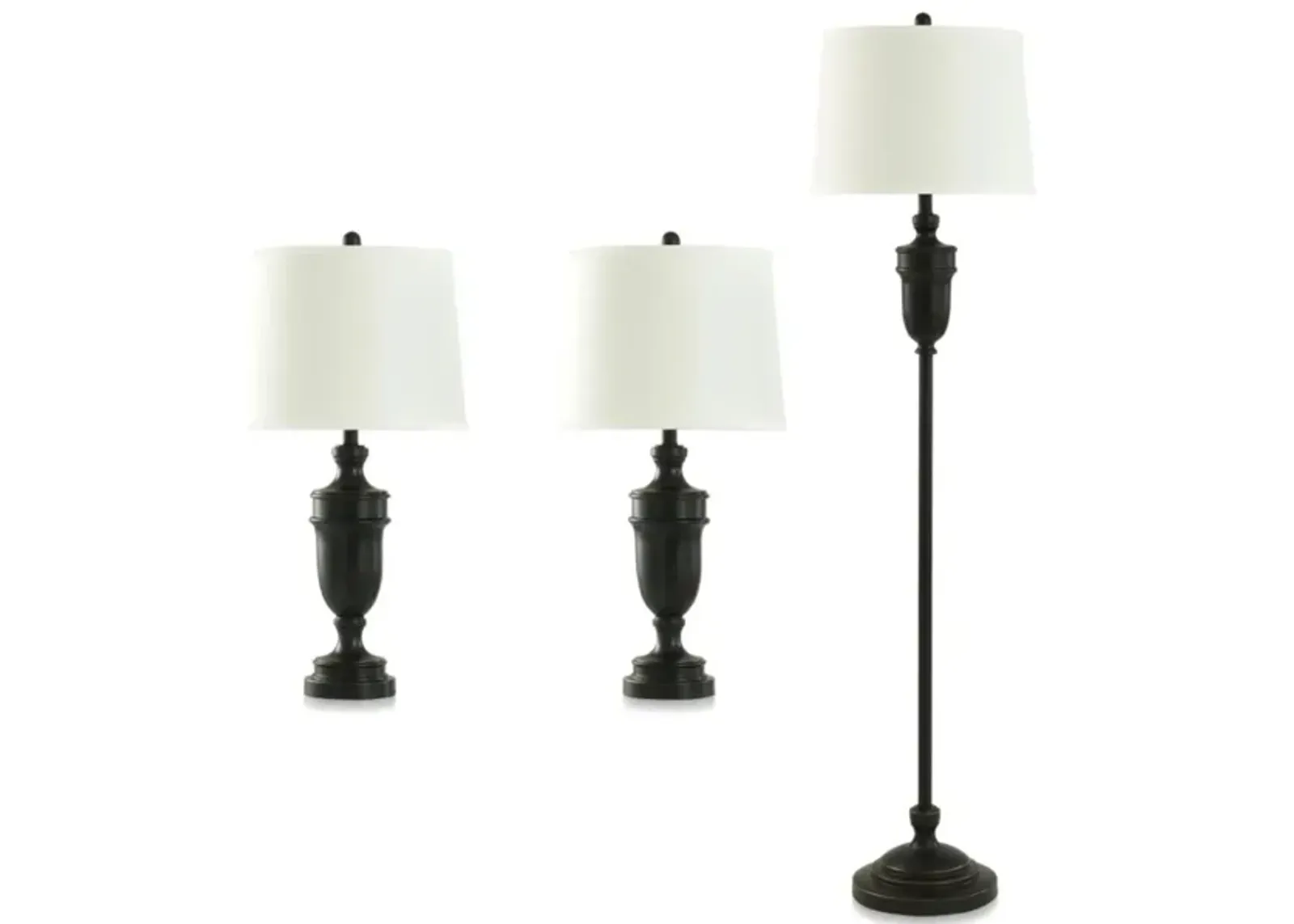 Set of 3 Classic Bronze Lamps - 2 Table Lamps plus 1 Floor Lamp 27"/62"H