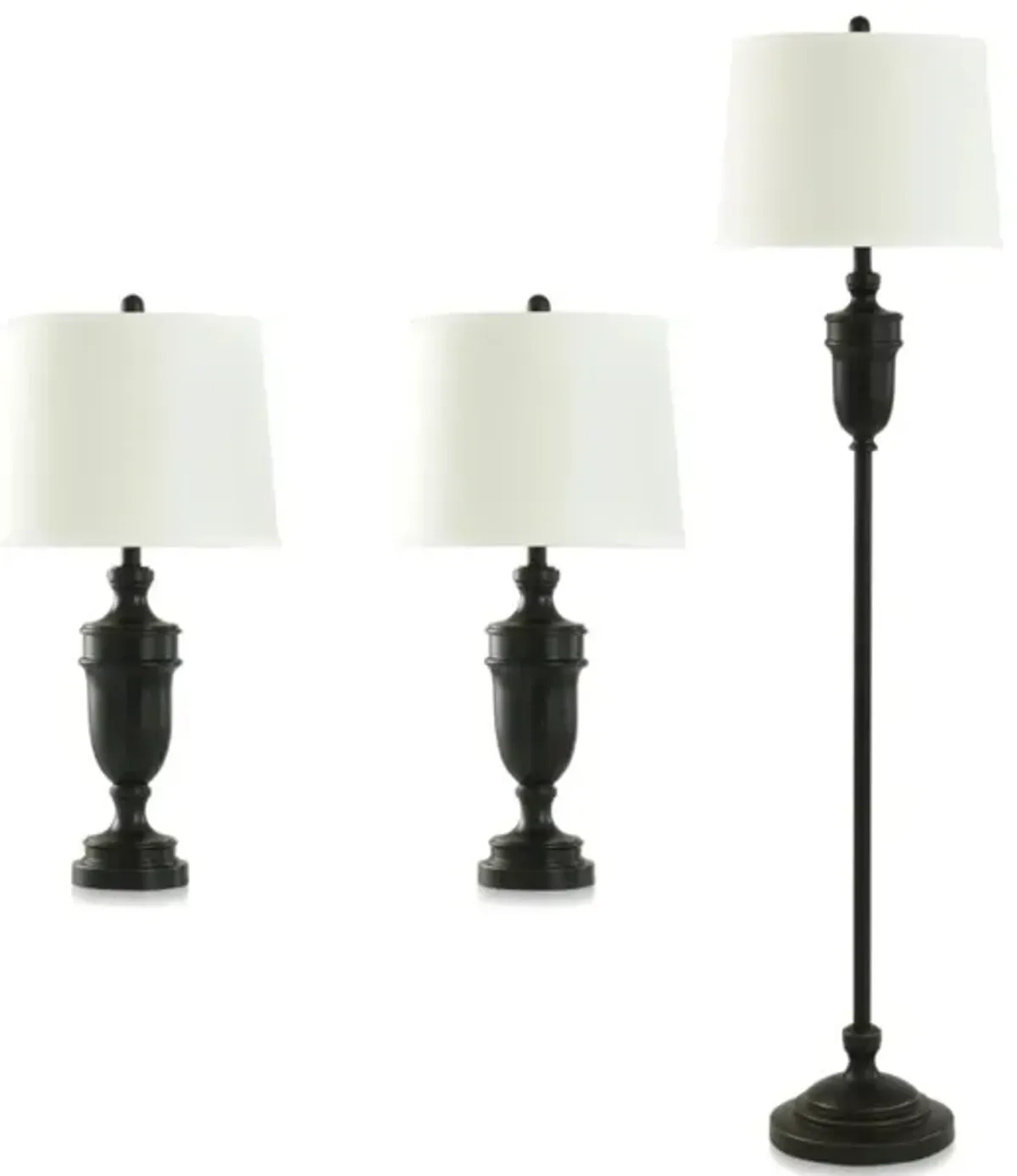 Set of 3 Classic Bronze Lamps - 2 Table Lamps plus 1 Floor Lamp 27"/62"H