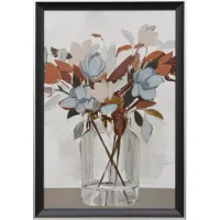 Blue and Rust Floral Textured Framed Print 28"W x 40"H