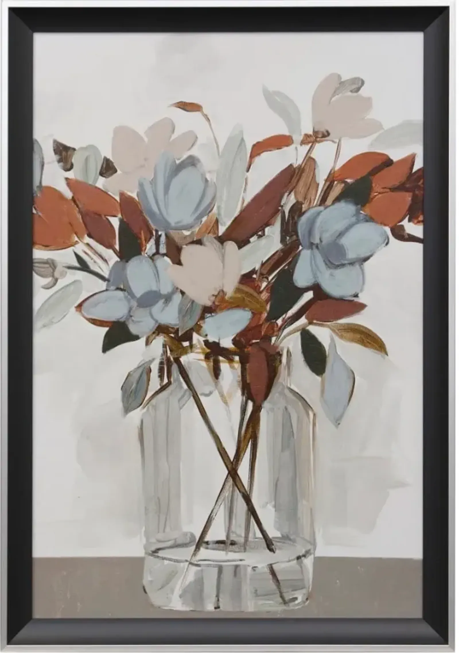 Blue and Rust Floral Textured Framed Print 28"W x 40"H