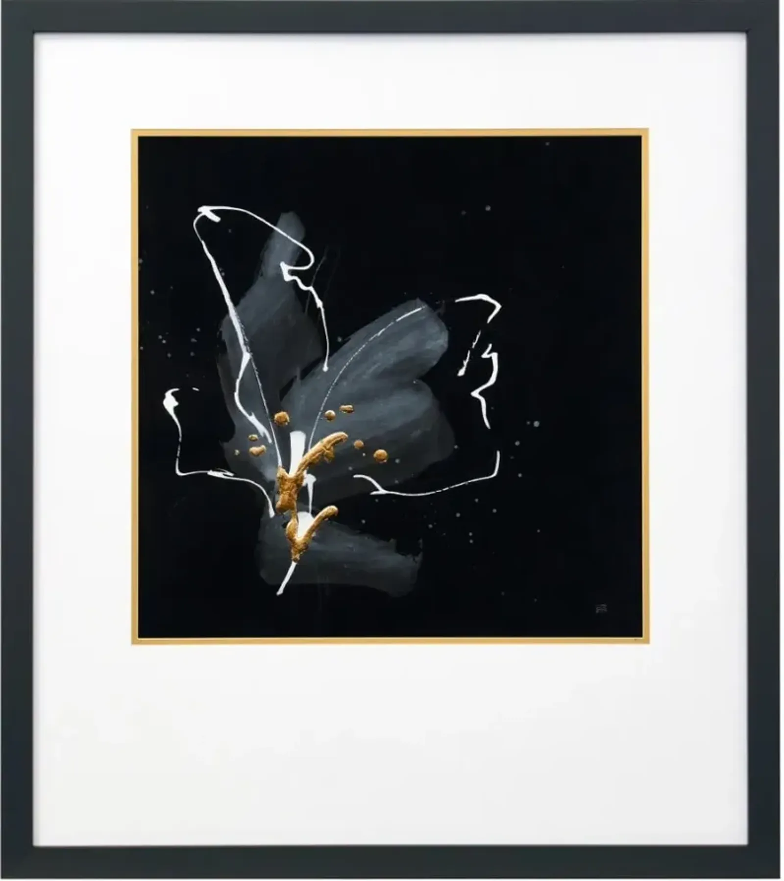 Black, White, and Gold Flower II Framed Print 30"W x 44"H