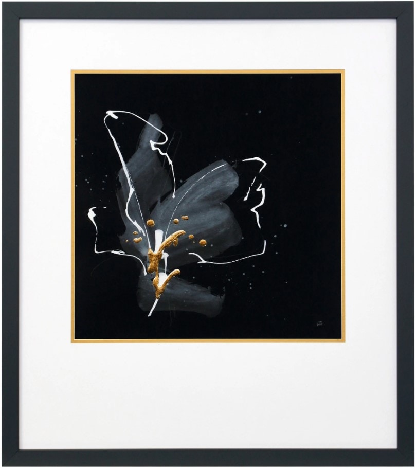 Black, White, and Gold Flower II Framed Print 30"W x 44"H