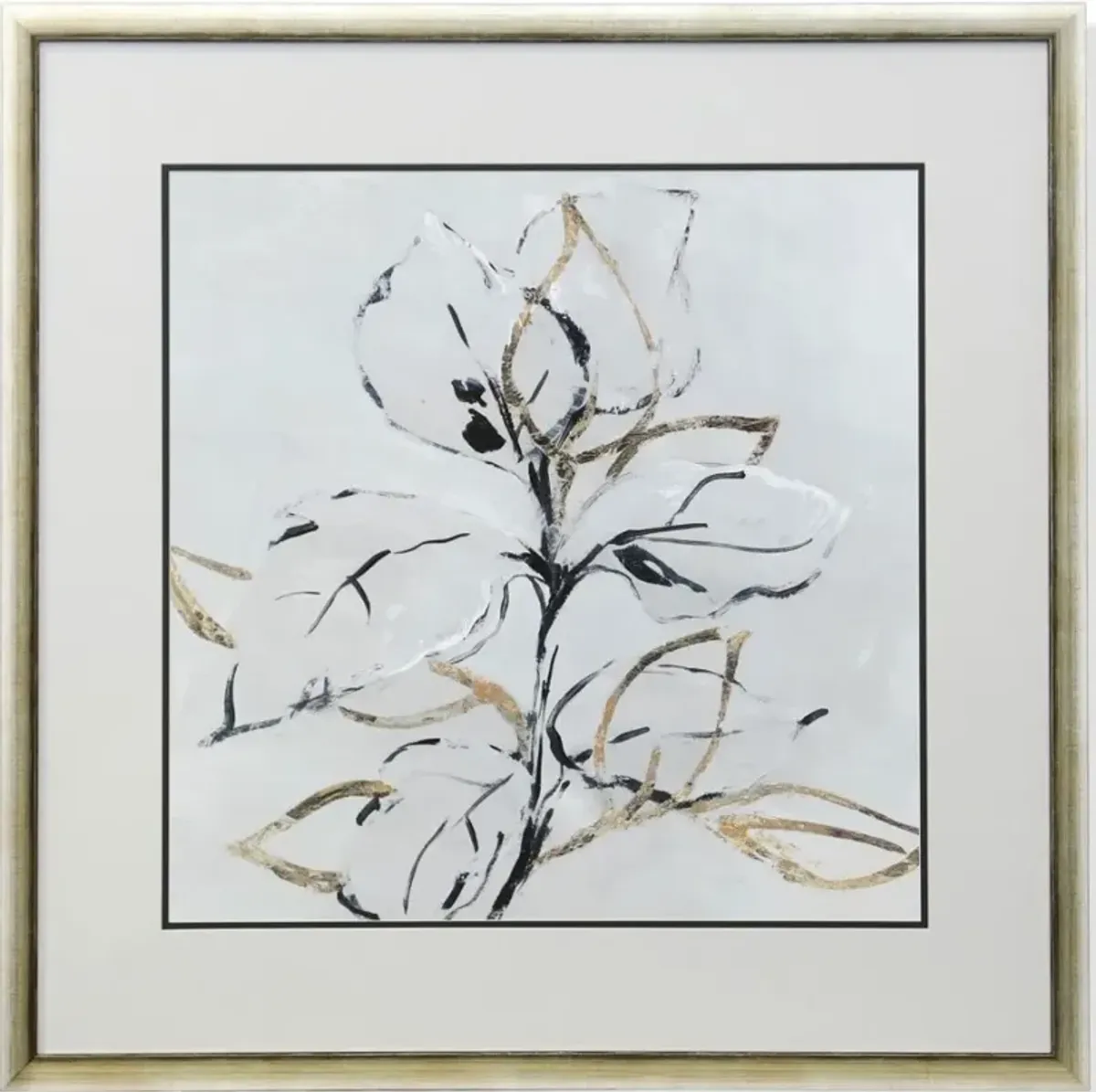 Cream, Black, and Gold Flower I Framed Print 35"W x 35"H