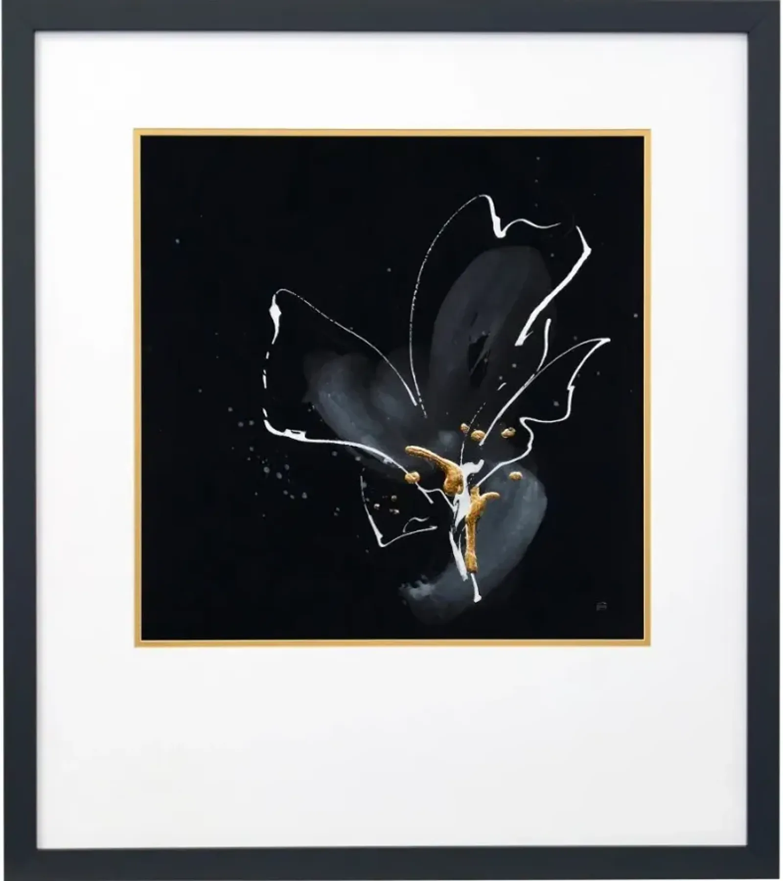 Black, White, and Gold Flower III Framed Print 30"W x 44"H