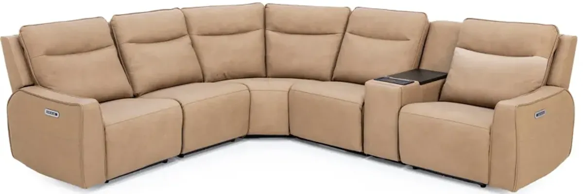 Blake Leather 6-Pc Fully Loaded Reclining Modular In Grandview Wheat With 2 Reclining Seats