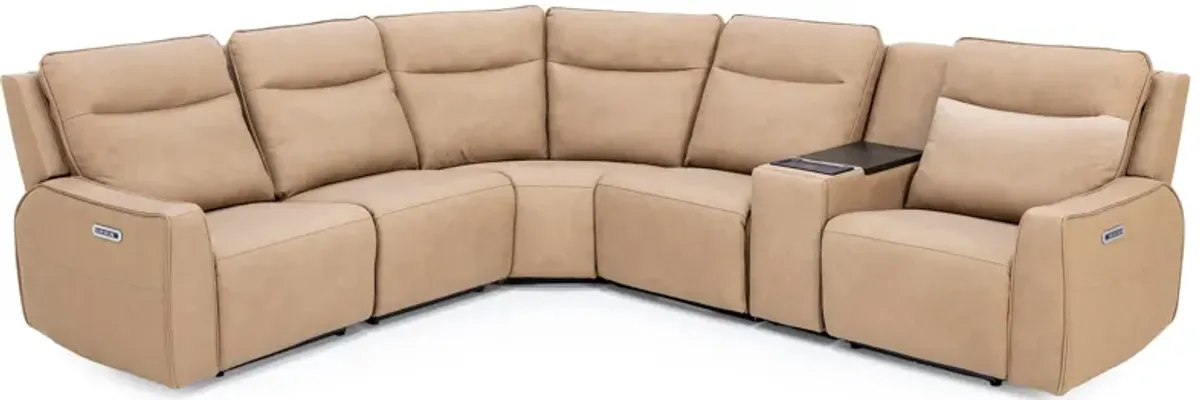 Blake Leather 6-Pc Fully Loaded Reclining Modular In Grandview Wheat With 3 Reclining Seats