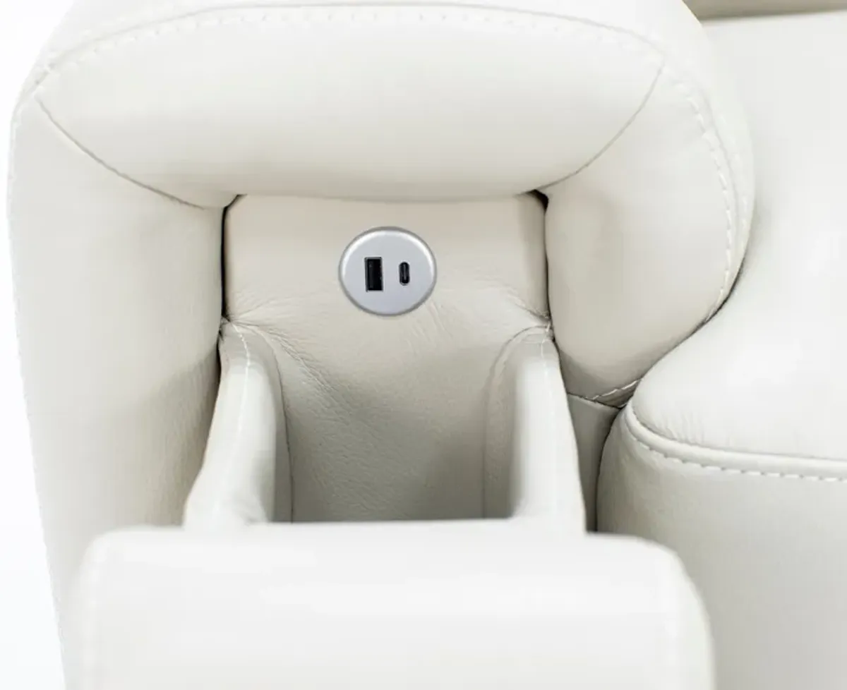 William Leather Chair With Hidden Cupholders And Chargers in Ivory